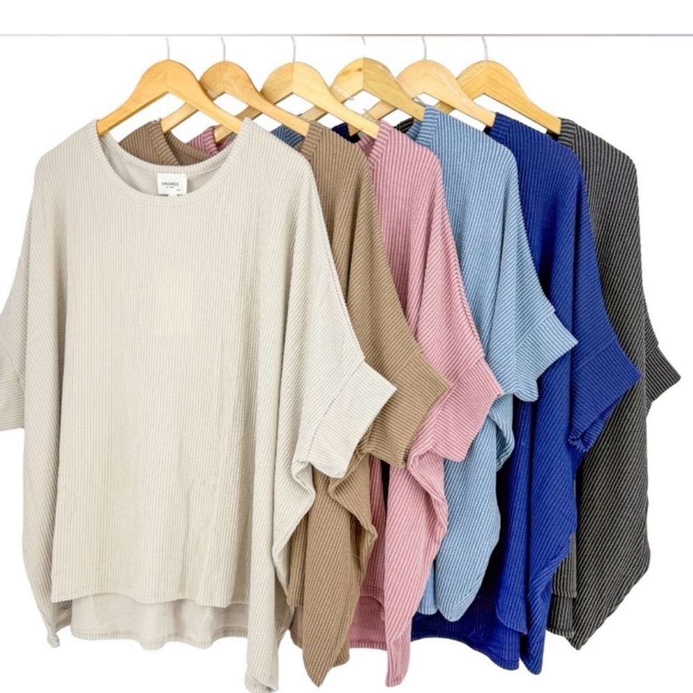 Andree Pearl Grey Ribbed Dolman Sleeve Top